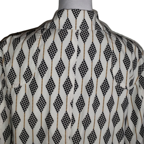 Relativity Geometric Diamond Argyle Print Rain Coat Sz Large Pockets Long Jacket - Picture 5 of 13